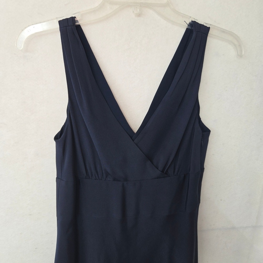 J. Crew Silk V-Neck Midi Dress Womens 6 Navy Blue Sophia A-Line Cocktail Wedding - Picture 8 of 12